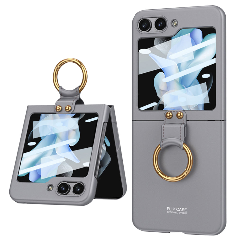 GKK For Samsung Galaxy Z Flip5 5G Plastic Phone Case Tempered Glass Film Phone Shell with Ring Holder GKK For Samsung Galaxy Z Flip5 5G Plastic Phone Case Tempered Glass Film Phone Shell with Ring Holder
